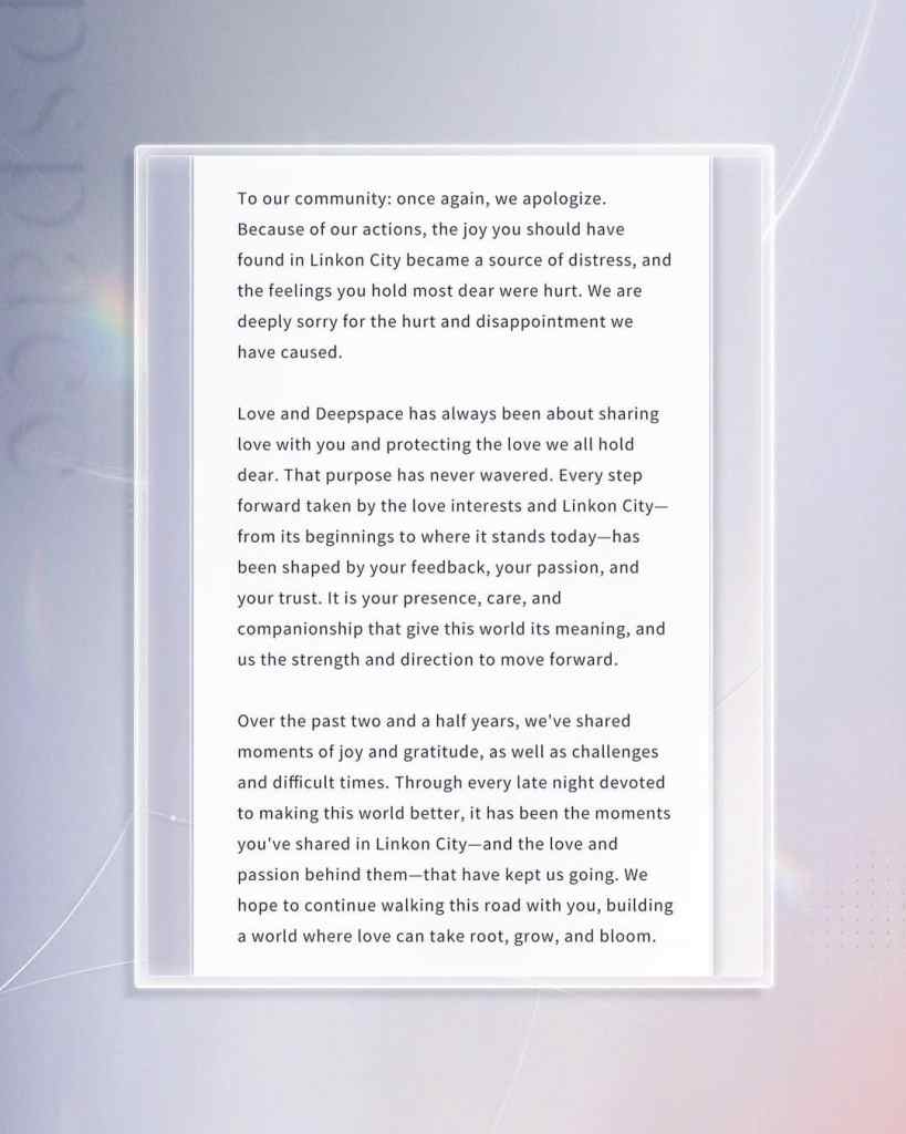Infold Issues Multiple Statements around Love and Deepspace’s 6th Love Interest
