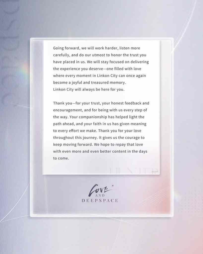 Infold Issues Multiple Statements around Love and Deepspace’s 6th Love Interest