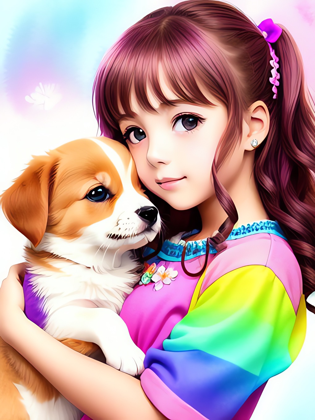 My Cute Kawaii Rainbow AI Anime Art Of Children With Animals